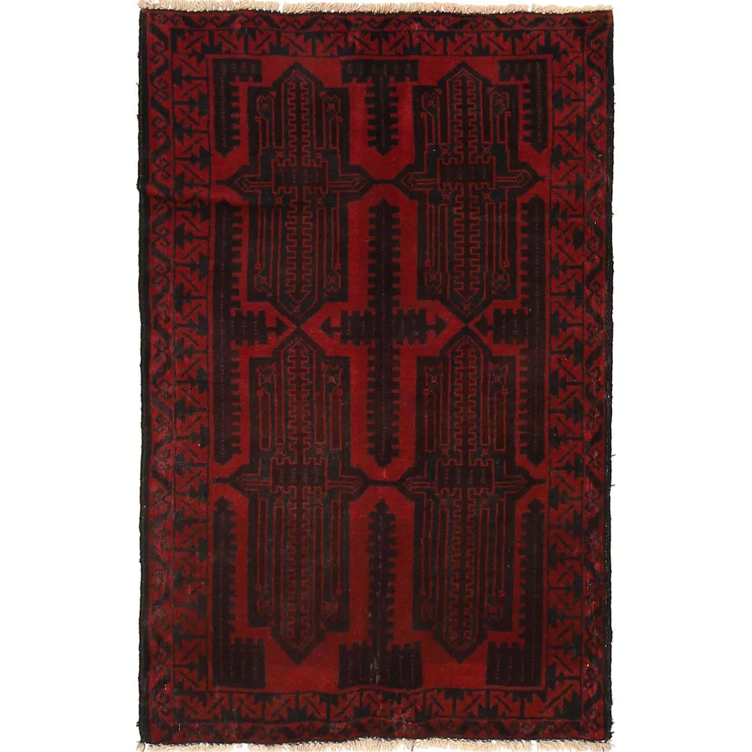 Red Afghan Baluchi Rug 2' 9" x 4' 3" Hand-Knotted | No. AL95138