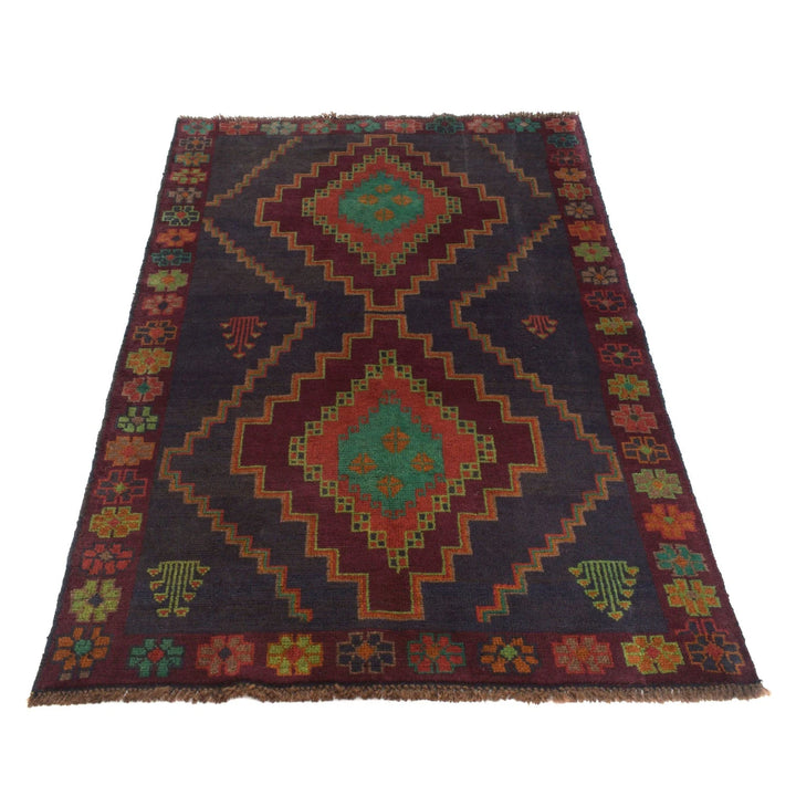 Black Afghan Baluchi Rug 3' 11" x 6' 3" Hand-Knotted | No. AL95146