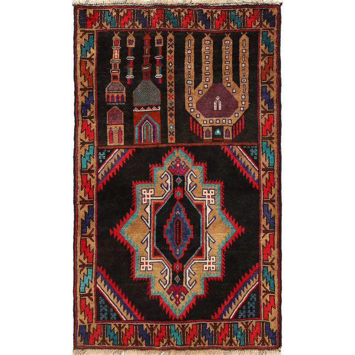 Black Afghan Prayer Rug 3' 0" x 4' 9" Hand-Knotted | No. AL95152