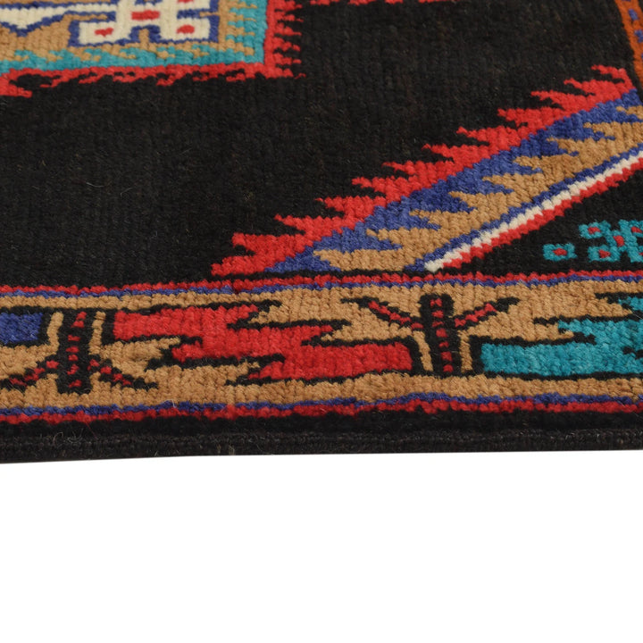 Black Afghan Prayer Rug 3' 0" x 4' 9" Hand-Knotted | No. AL95152