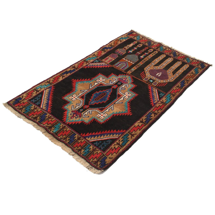 Black Afghan Prayer Rug 3' 0" x 4' 9" Hand-Knotted | No. AL95152