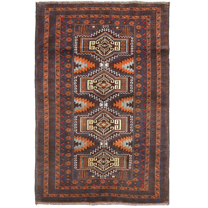 Afghan Baluchi Rug 3' 7" x 5' 11" Hand-Knotted | No. AL95164