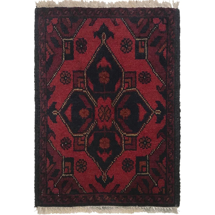 Red Afghan Oriental Doormat 1' 3" x 1' 10" Hand-Knotted | No. AL95186