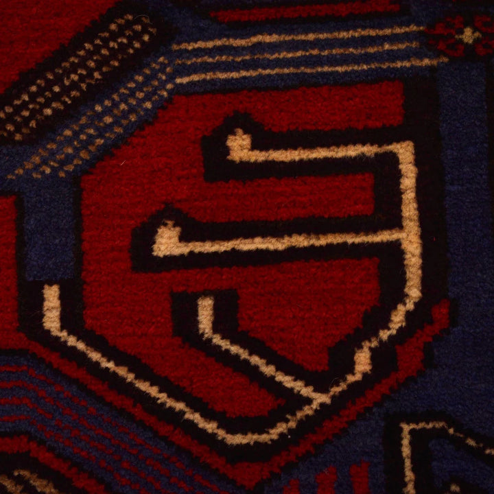 Red Afghan Baluchi Rug 3' 2" x 4' 9" Hand-Knotted | No. AL95205