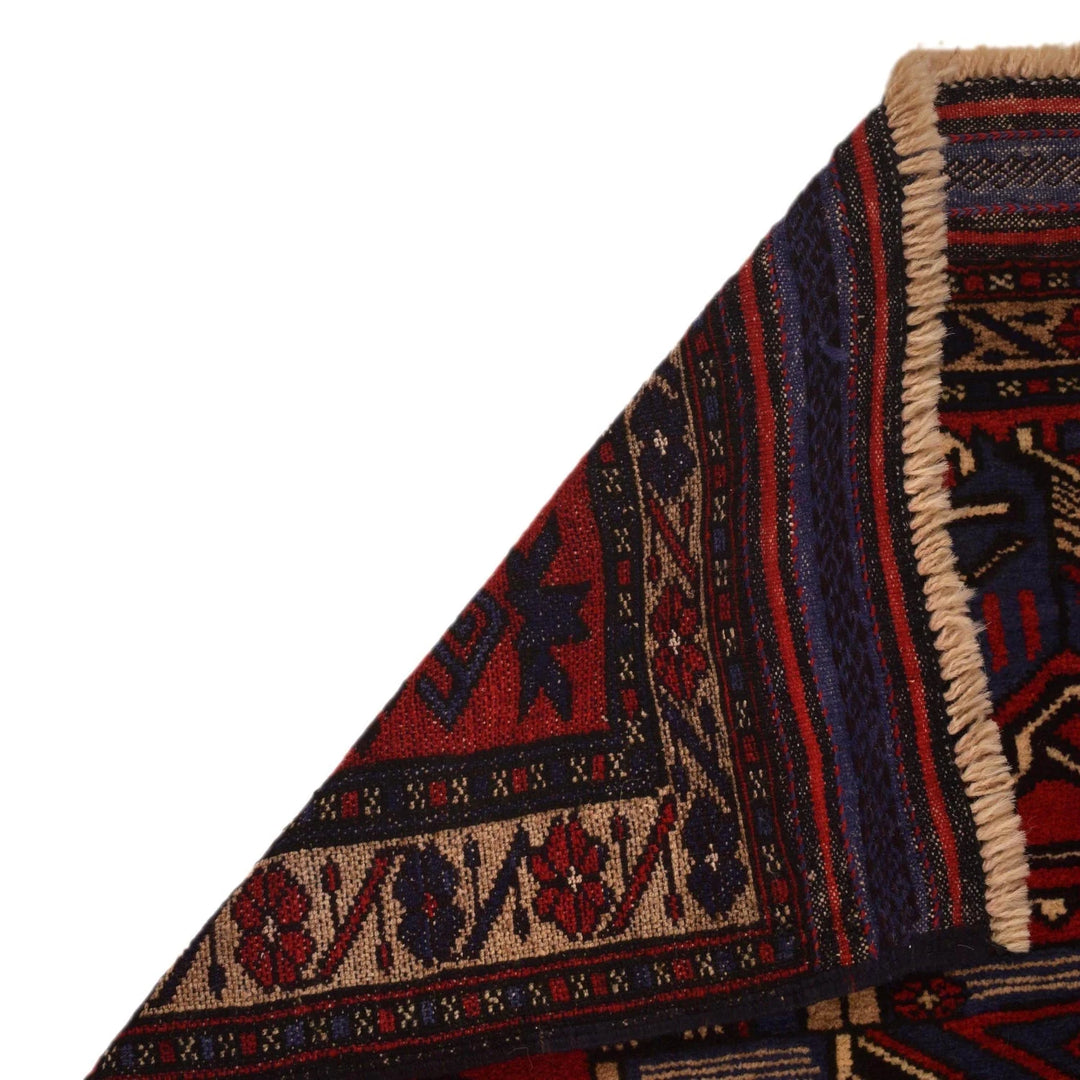 Red Afghan Baluchi Rug 3' 2" x 4' 9" Hand-Knotted | No. AL95205