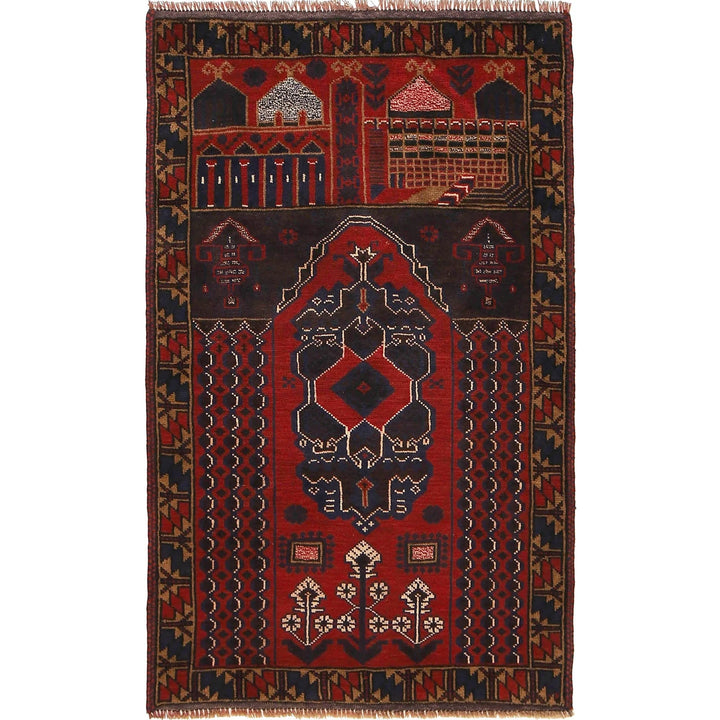 Red Afghan Prayer Rug 3' 1" x 4' 10" Hand-Knotted | No. AL95235
