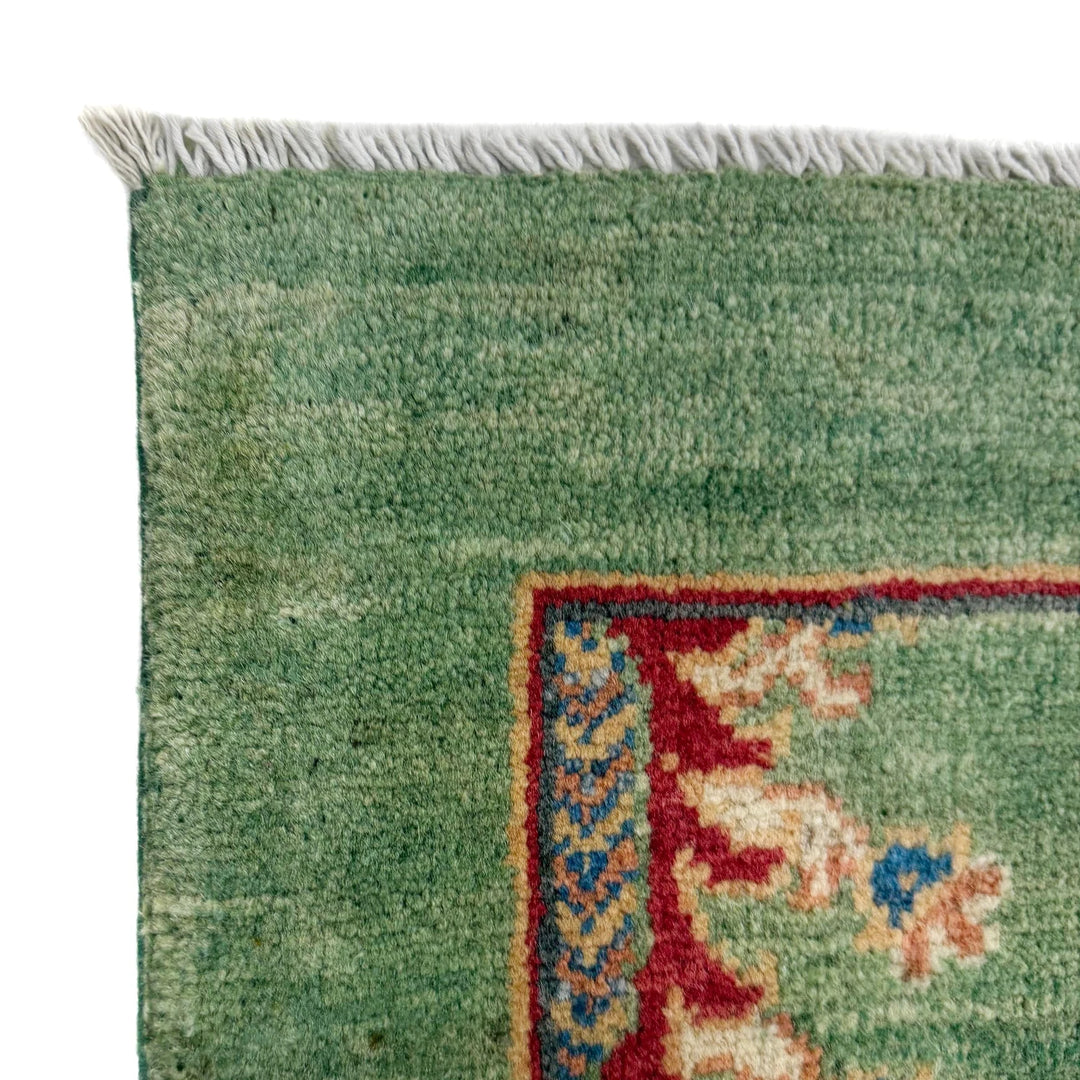 Green Afghan Sultani Rug 3' 4" x 4' 10" Hand-Knotted | No. AL95261