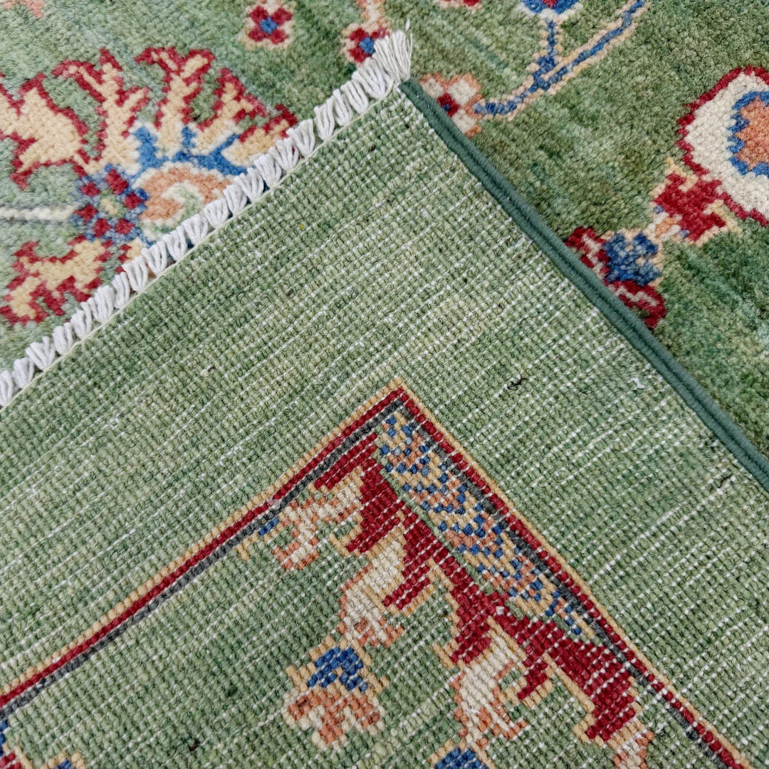 Green Afghan Sultani Rug 3' 4" x 4' 10" Hand-Knotted | No. AL95261