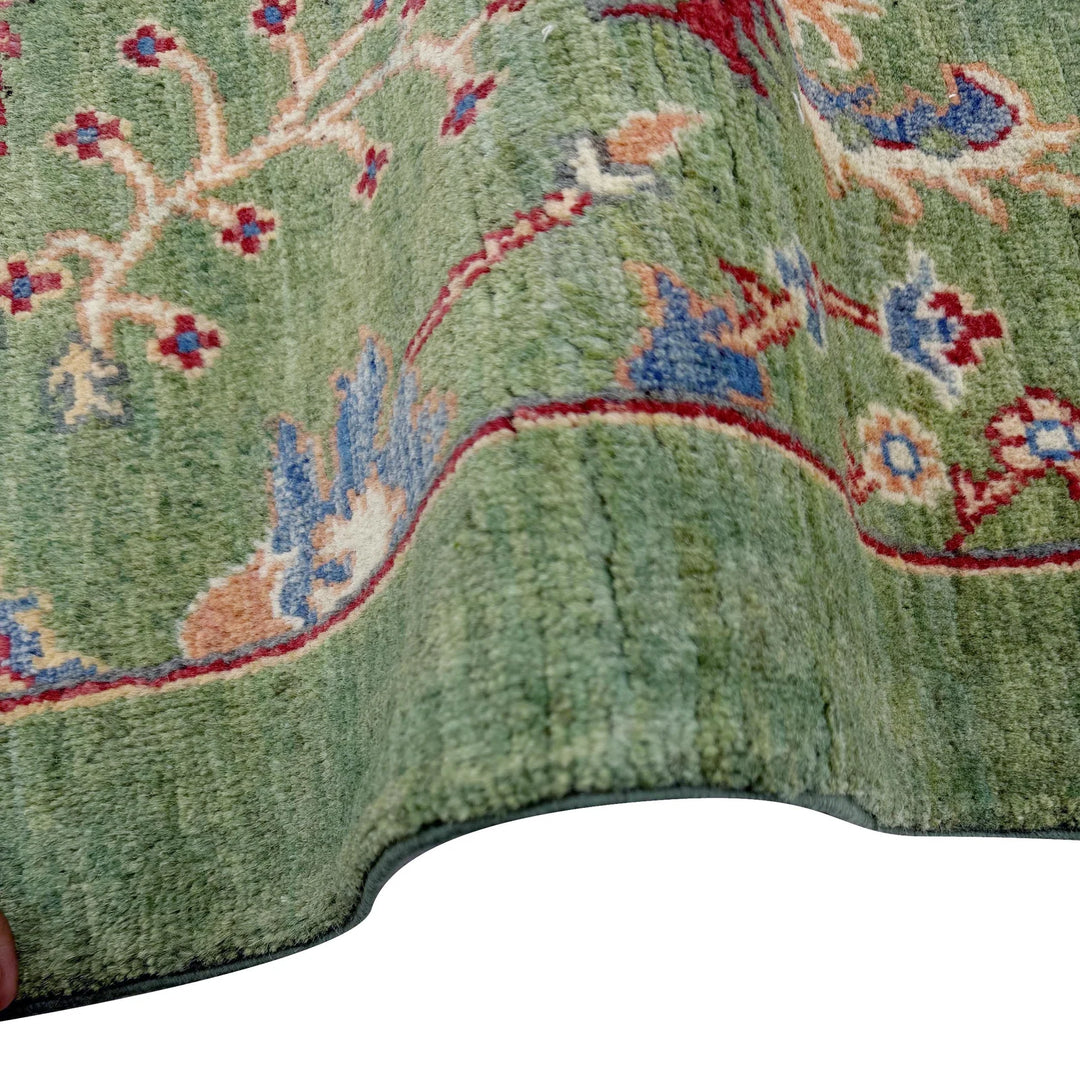 Green Afghan Sultani Rug 3' 4" x 4' 10" Hand-Knotted | No. AL95261
