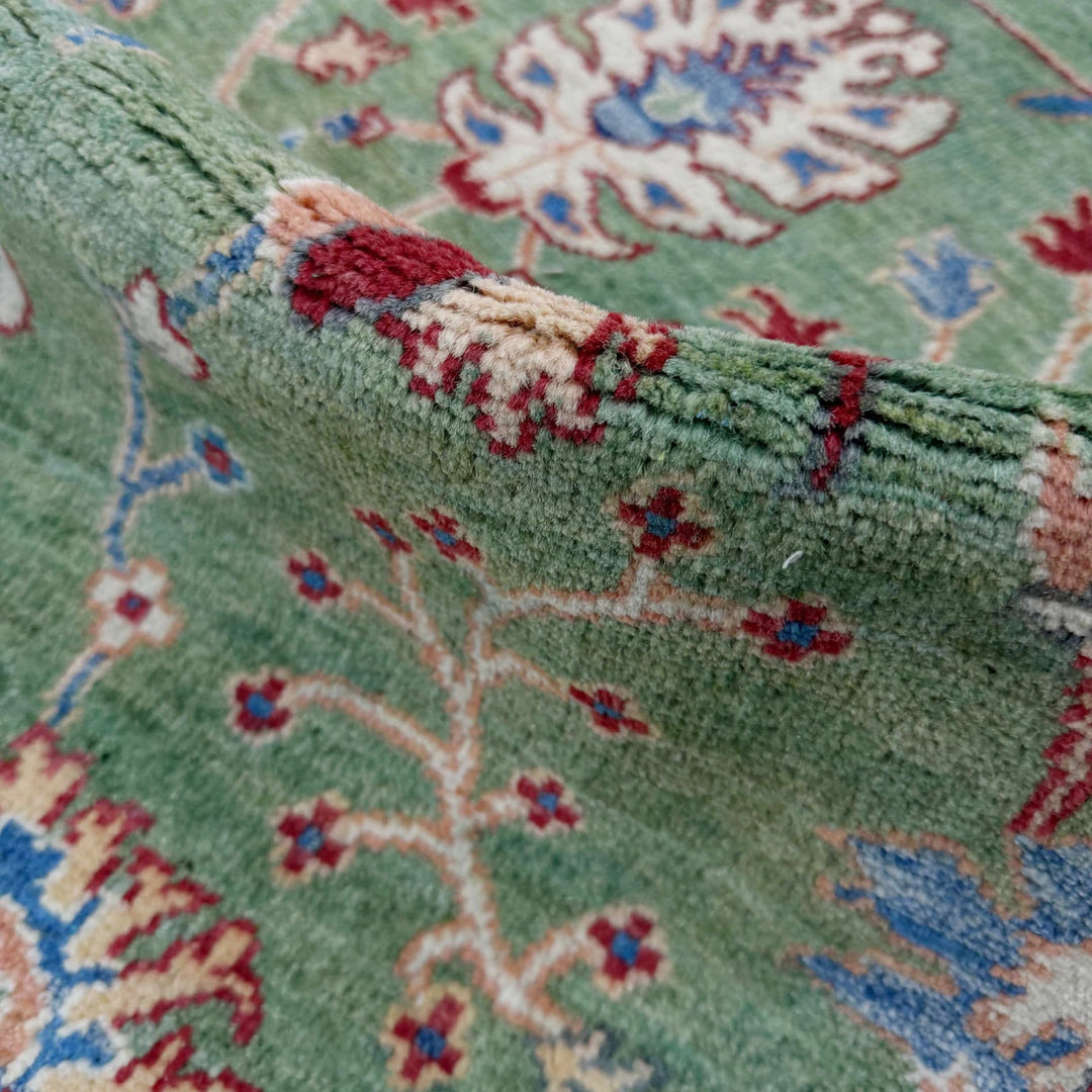 Green Afghan Sultani Rug 3' 4" x 4' 10" Hand-Knotted | No. AL95261