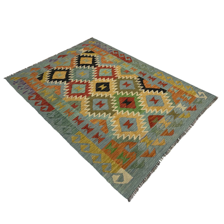 Afghan Vegetable Kilim Rug 4' 0" x 6' 6" Flat-Weave | No. AL952893
