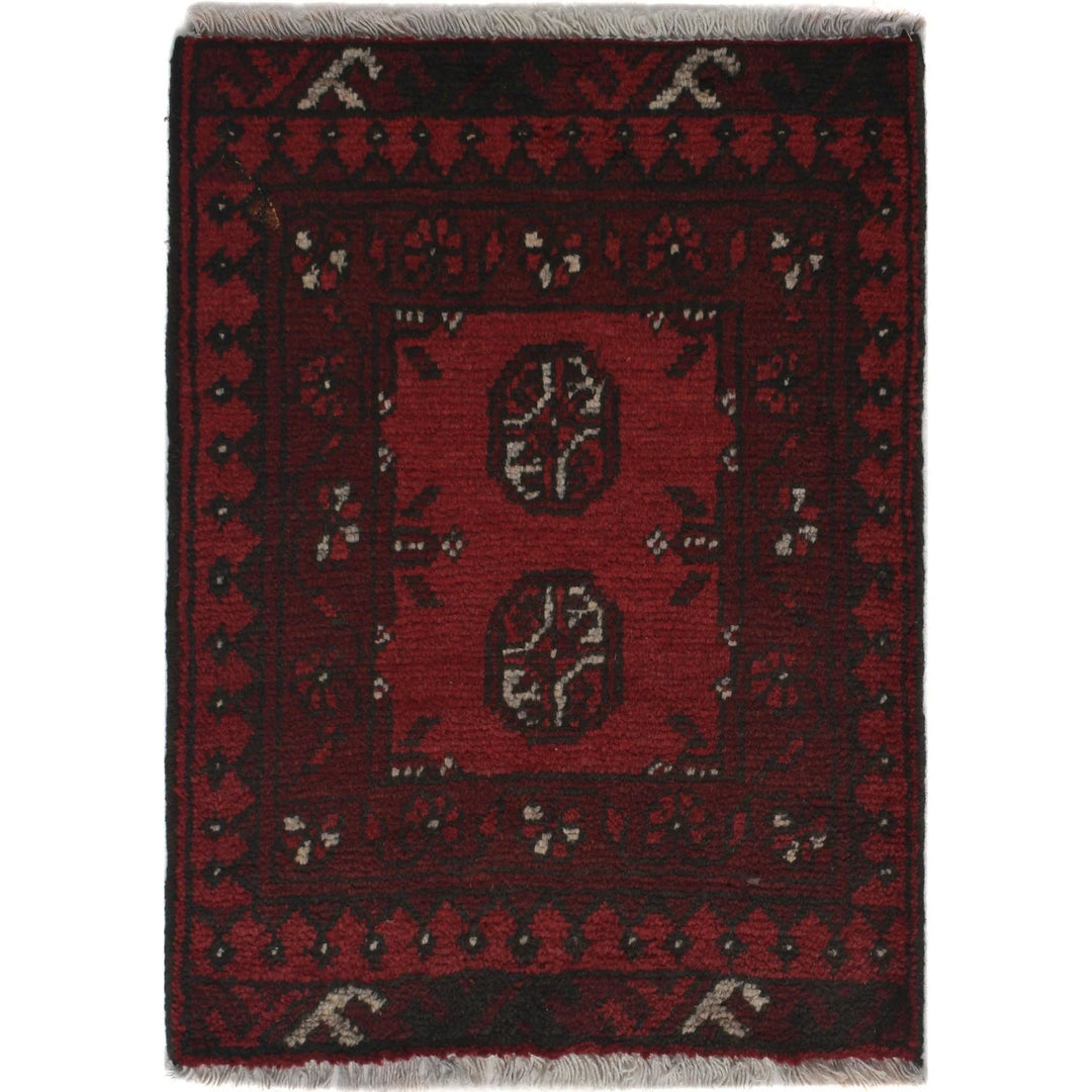 Red Afghan Oriental Rug 1' 7" x 2' 2" Hand-Knotted | No. AL95313