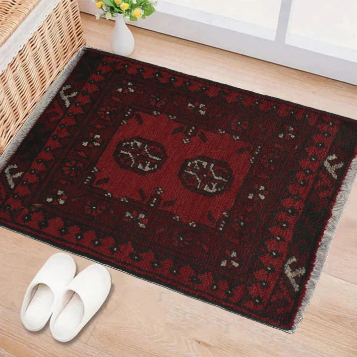 Red Afghan Oriental Rug 1' 7" x 2' 2" Hand-Knotted | No. AL95313