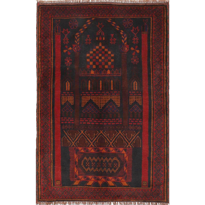 Afghan Prayer Rug 3' 3" x 4' 10" Hand-Knotted | No. AL95324