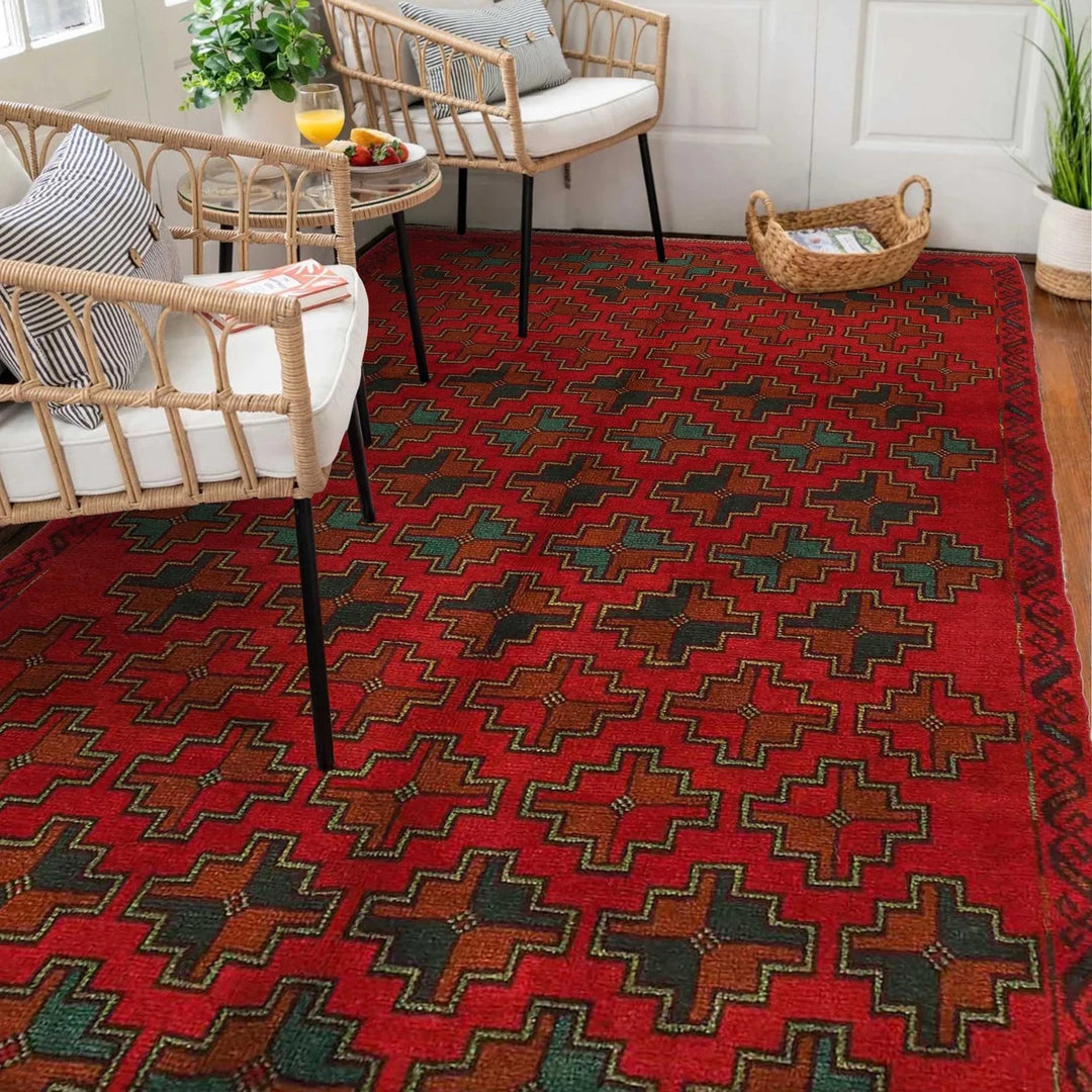 Afghan Baluchi Rug 4' 2" x 6' 4" Hand-Knotted | No. AL95326