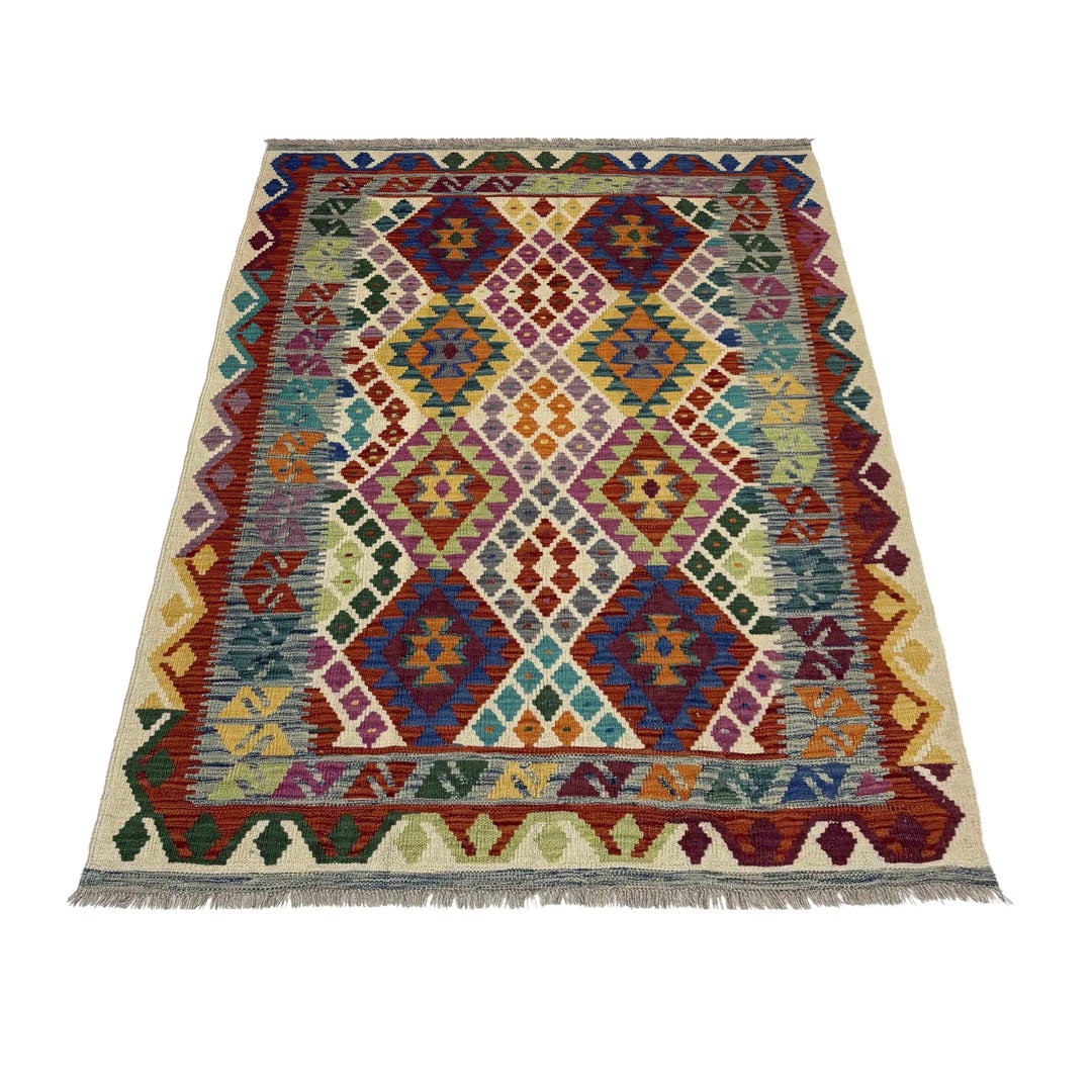 Afghan Vegetable Kilim Rug 4' 2" x 6' 0" Flat-Weave | No. AL953547