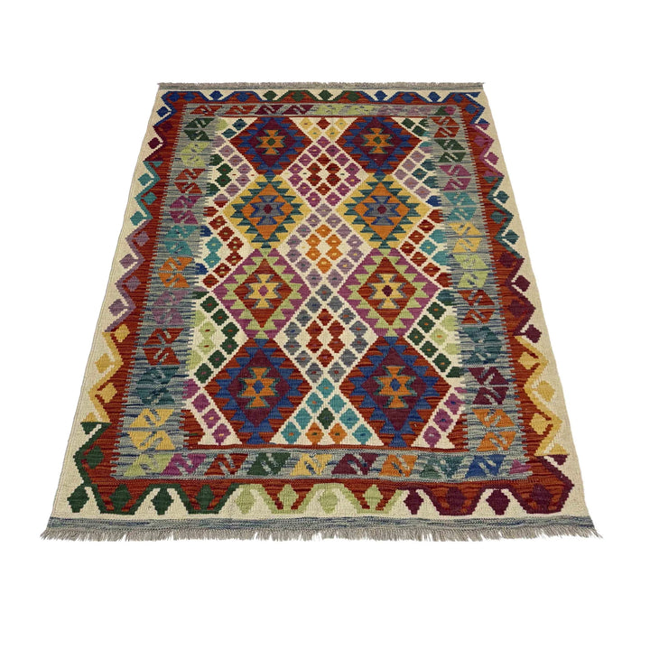 Afghan Vegetable Kilim Rug 4' 2" x 6' 0" Flat-Weave | No. AL953547