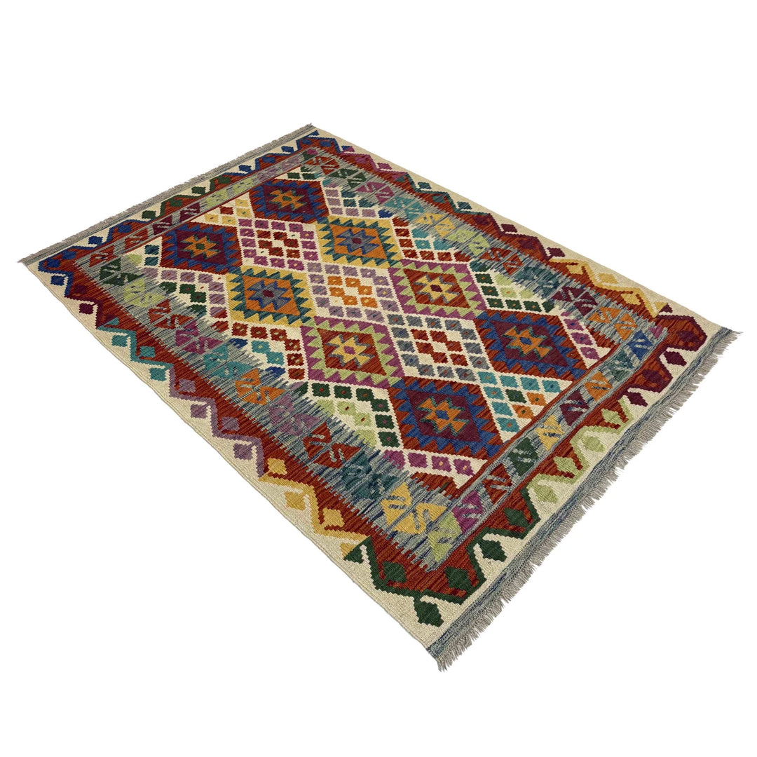 Afghan Vegetable Kilim Rug 4' 2" x 6' 0" Flat-Weave | No. AL953547
