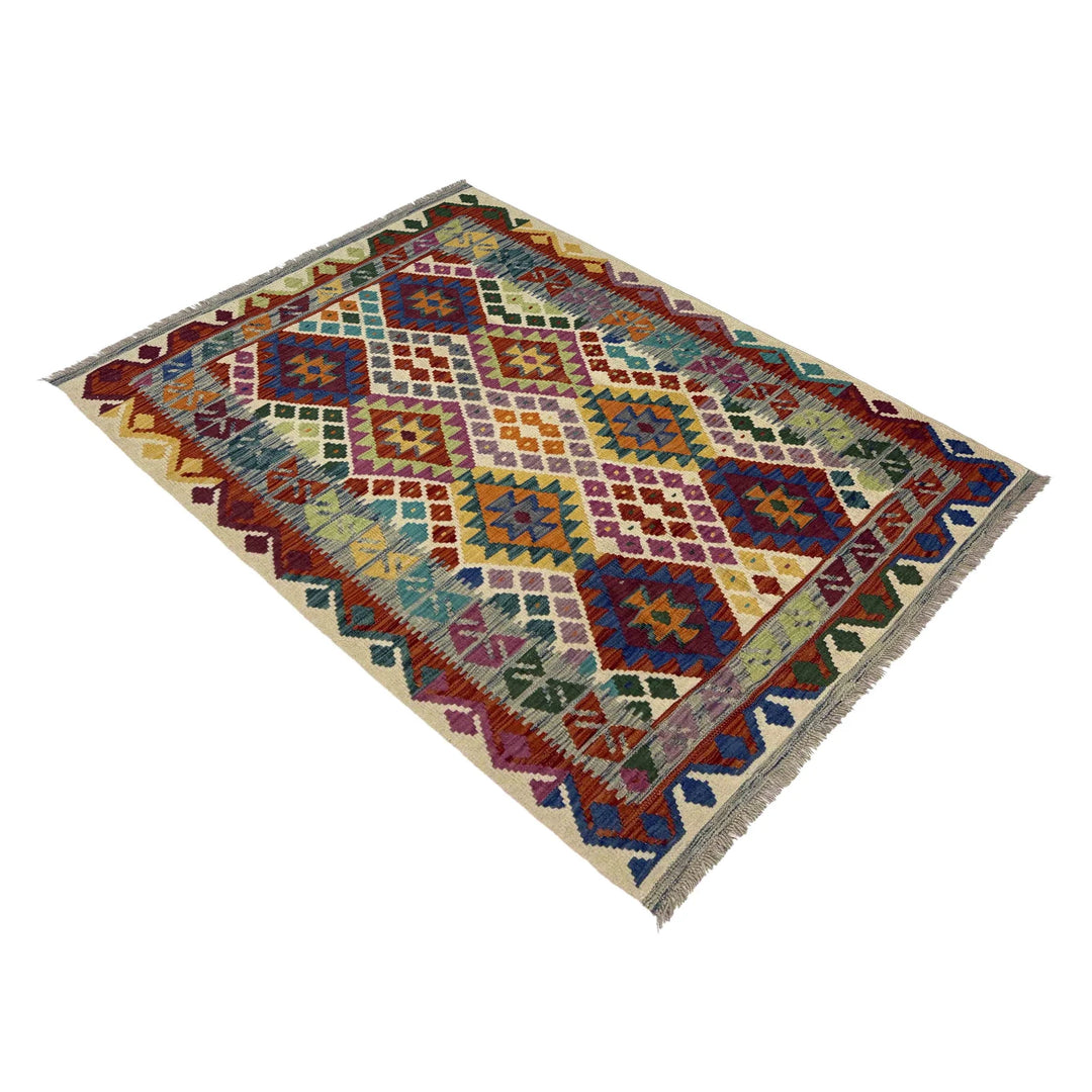 Afghan Vegetable Kilim Rug 4' 2" x 6' 0" Flat-Weave | No. AL953547