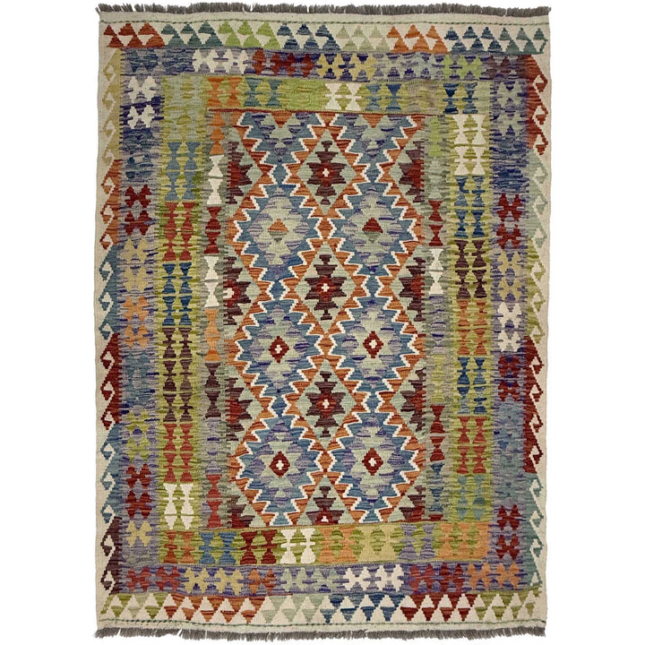 Afghan Vegetable Kilim Rug 4'11" x 6'5" Flat-Weave | No. AL95385