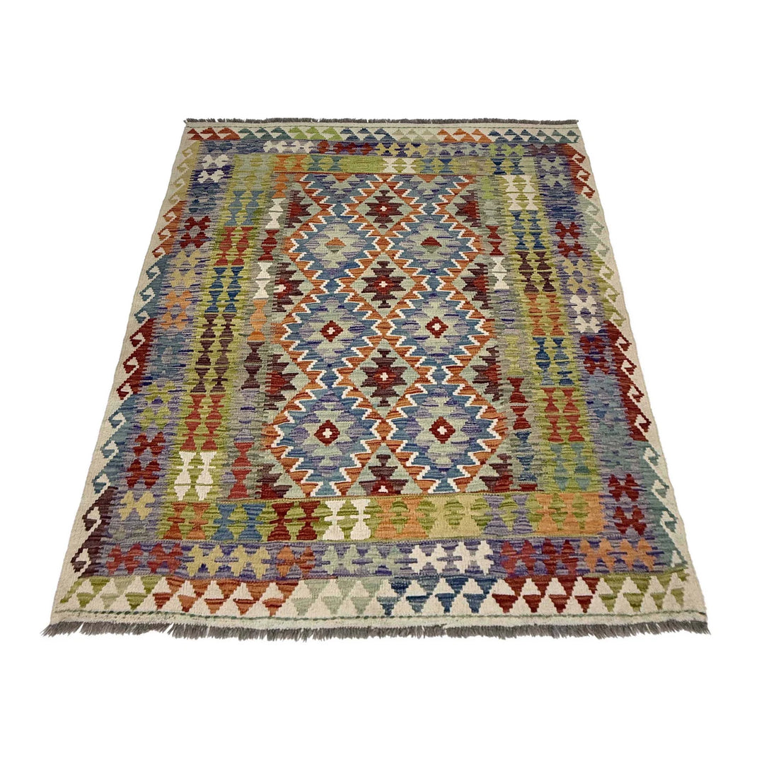 Afghan Vegetable Kilim Rug 4'11" x 6'5" Flat-Weave | No. AL95385