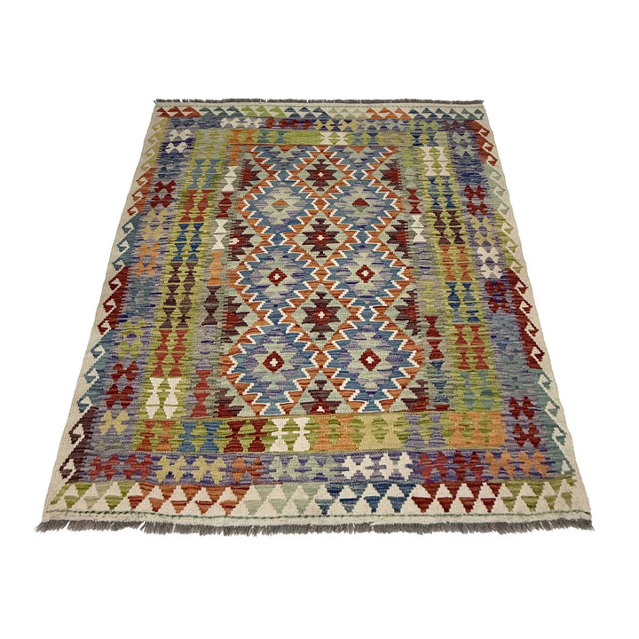 Afghan Vegetable Kilim Rug 4'11" x 6'5" Flat-Weave | No. AL95385