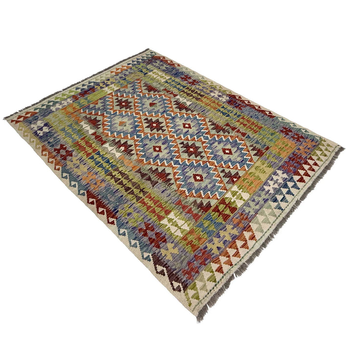 Afghan Vegetable Kilim Rug 4'11" x 6'5" Flat-Weave | No. AL95385