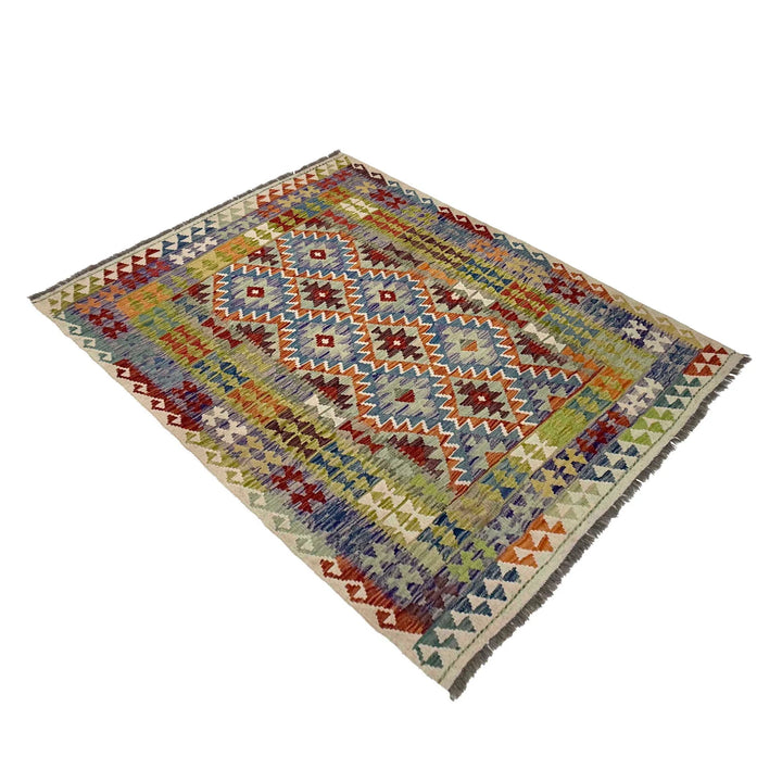 Afghan Vegetable Kilim Rug 4'11" x 6'5" Flat-Weave | No. AL95385