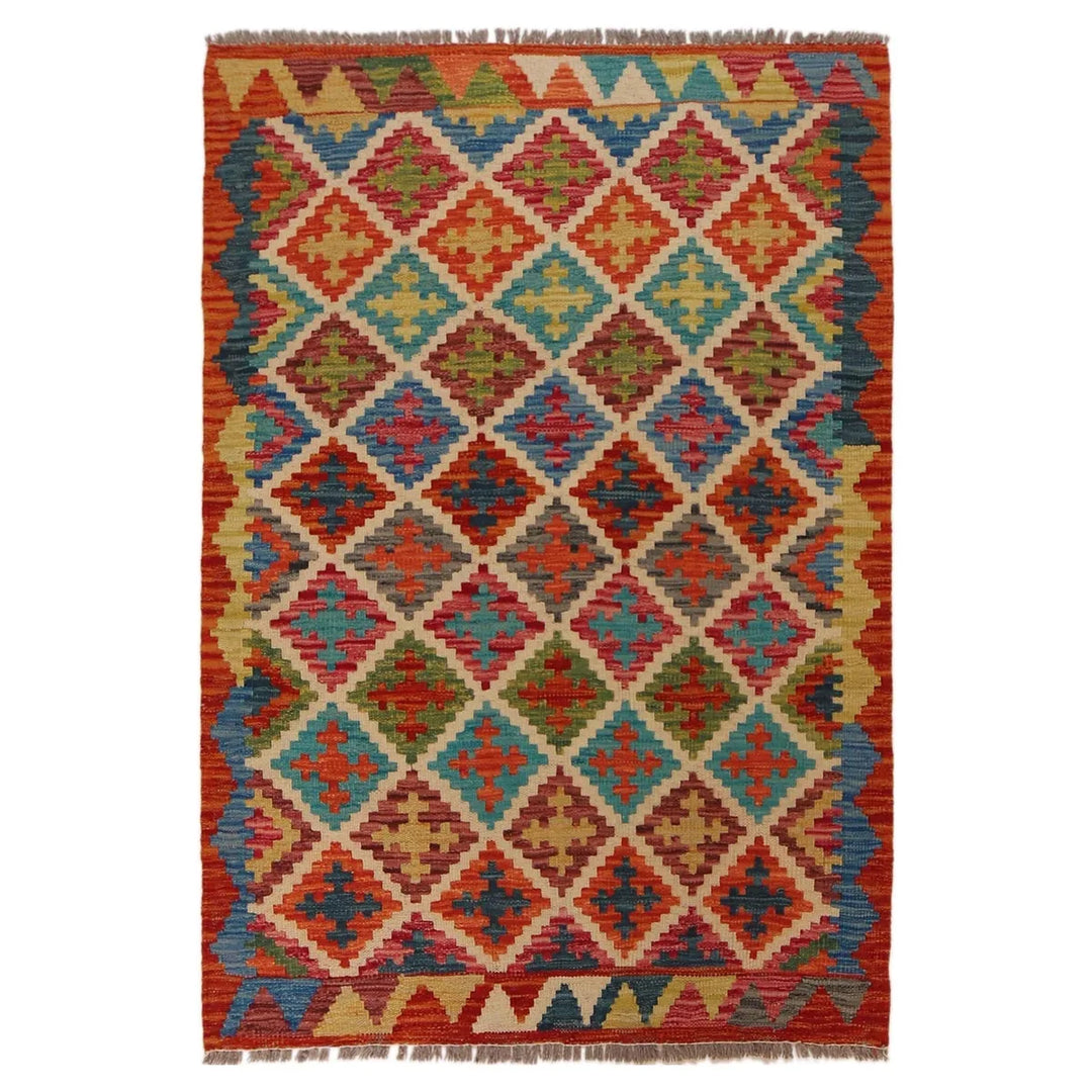 Afghan Kilim Rug 3' 3" x 4' 10" Flat-Weave | No. AL95426