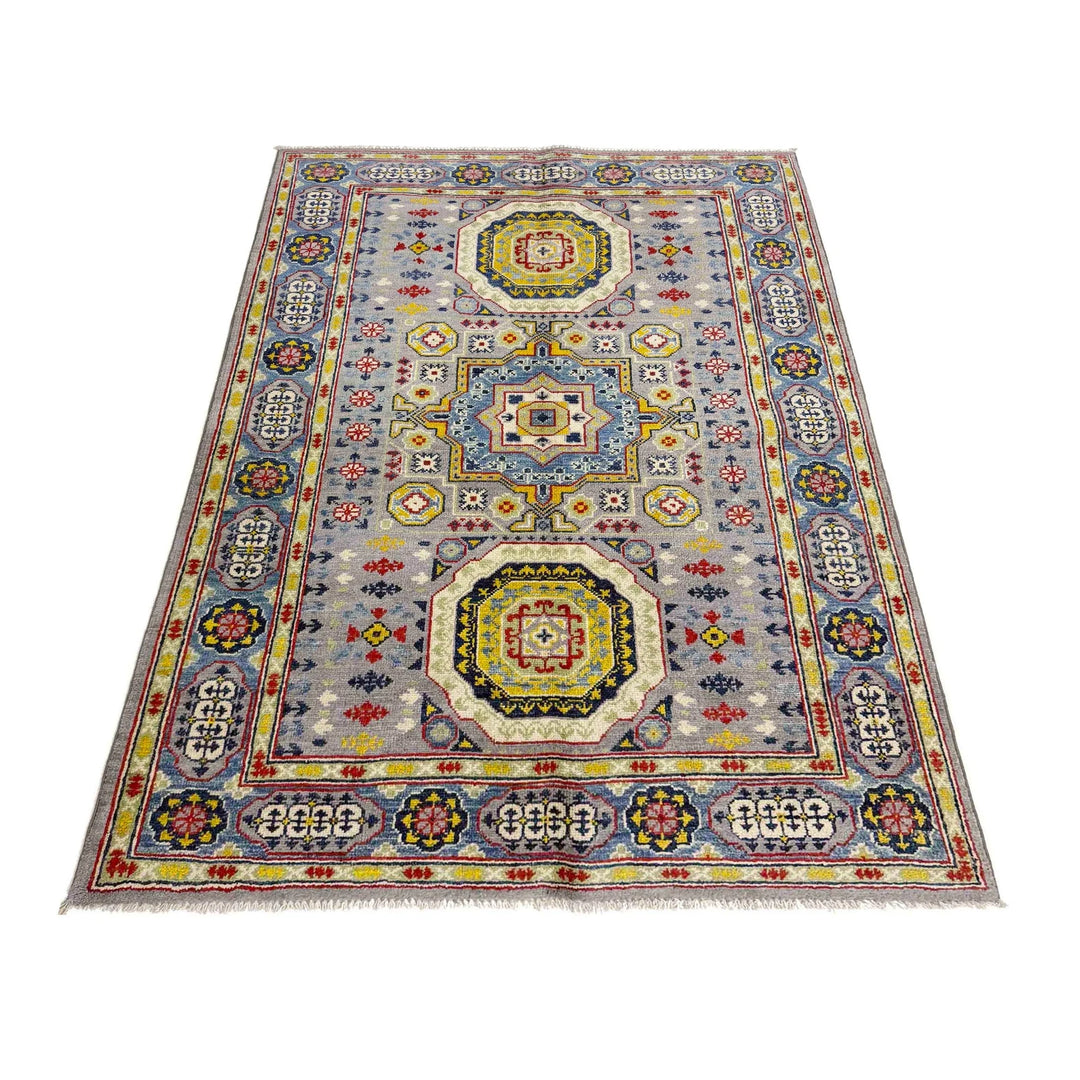 Gray Afghan Kazak Rug 3' 11" x 5' 9" Hand-Knotted | No. AL95450