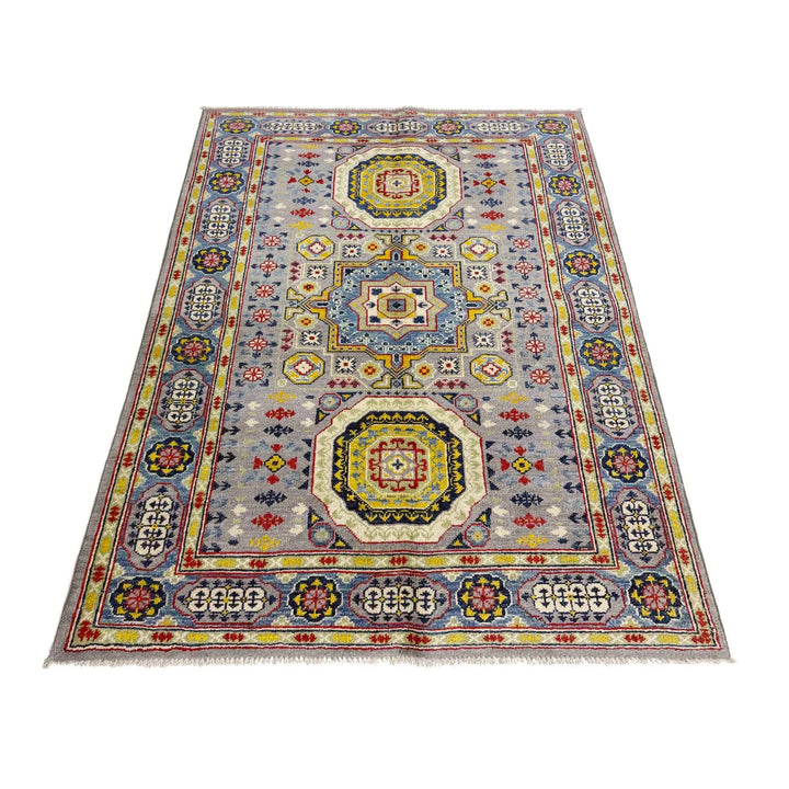 Gray Afghan Kazak Rug 3' 11" x 5' 9" Hand-Knotted | No. AL95450