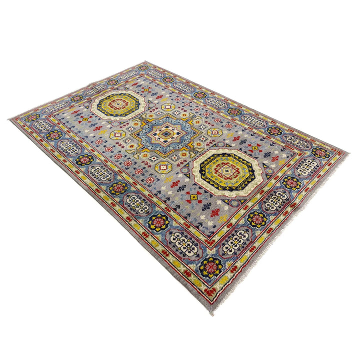Gray Afghan Kazak Rug 3' 11" x 5' 9" Hand-Knotted | No. AL95450