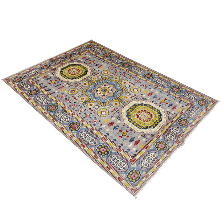 Gray Afghan Kazak Rug 3' 11" x 5' 9" Hand-Knotted | No. AL95450