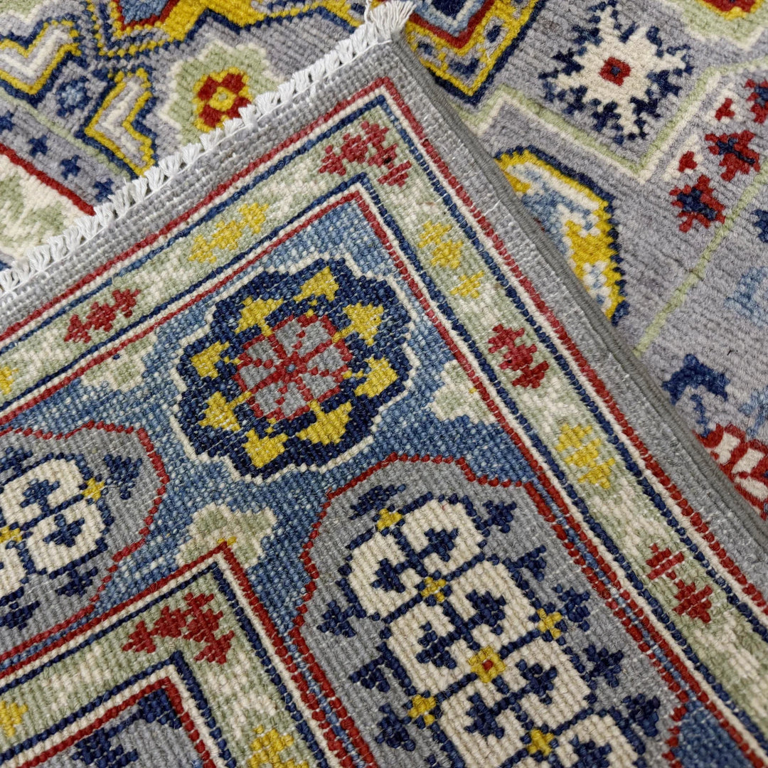 Gray Afghan Kazak Rug 3' 11" x 5' 9" Hand-Knotted | No. AL95450