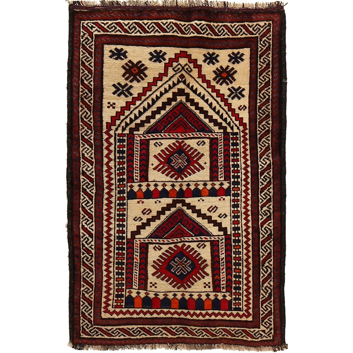 Beige Afghan Prayer Rug 2' 4" x 3' 9" Hand-Knotted | No. AL95478