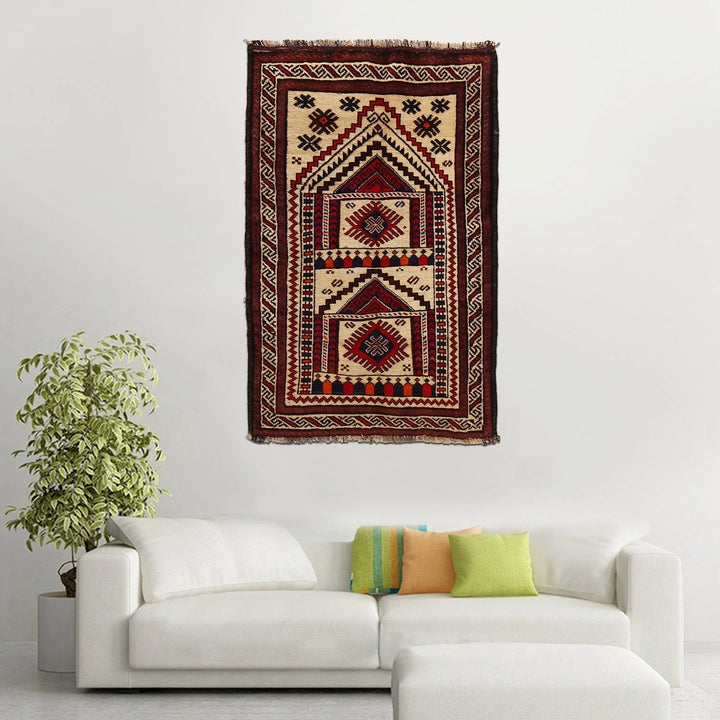 Beige Afghan Prayer Rug 2' 4" x 3' 9" Hand-Knotted | No. AL95478