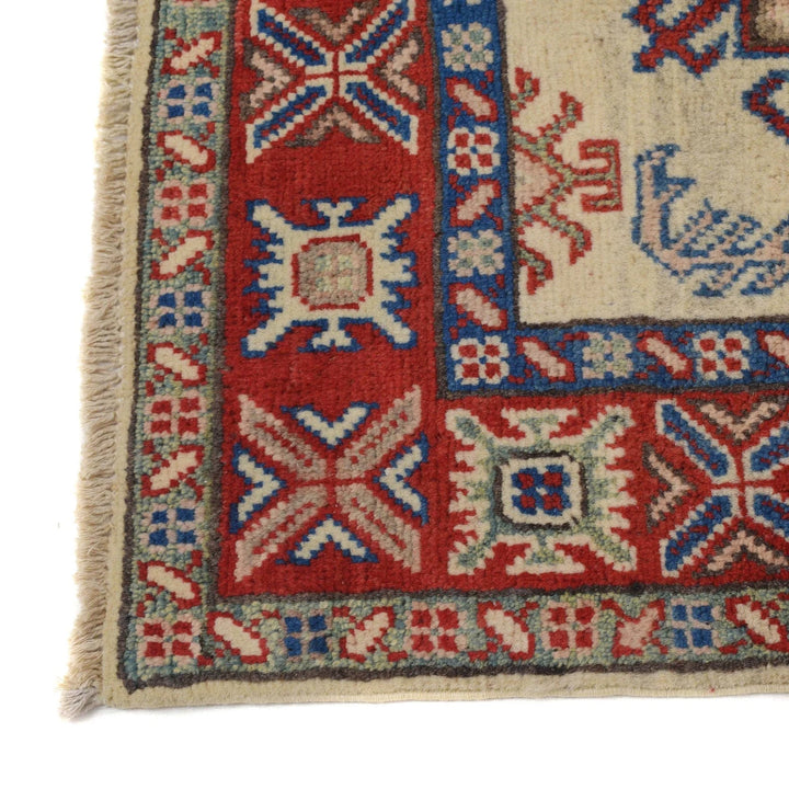 Ivory Afghan Kazak Rug 2' 8" x 4' 1" Hand-Knotted | No. AL95595