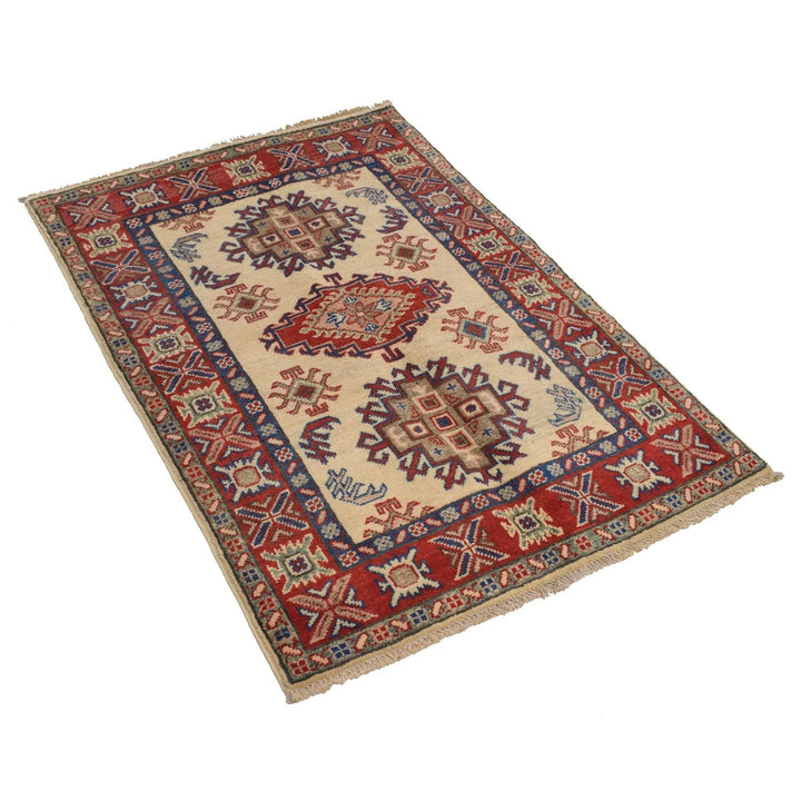 Ivory Afghan Kazak Rug 2' 8" x 4' 1" Hand-Knotted | No. AL95595