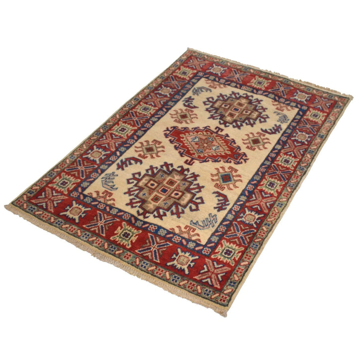Ivory Afghan Kazak Rug 2' 8" x 4' 1" Hand-Knotted | No. AL95595