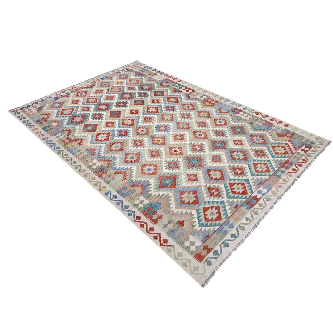 Afghan Vegetable Kilim Rug 8' 0" x 11' 8" Flat-Weave | No. AL95604