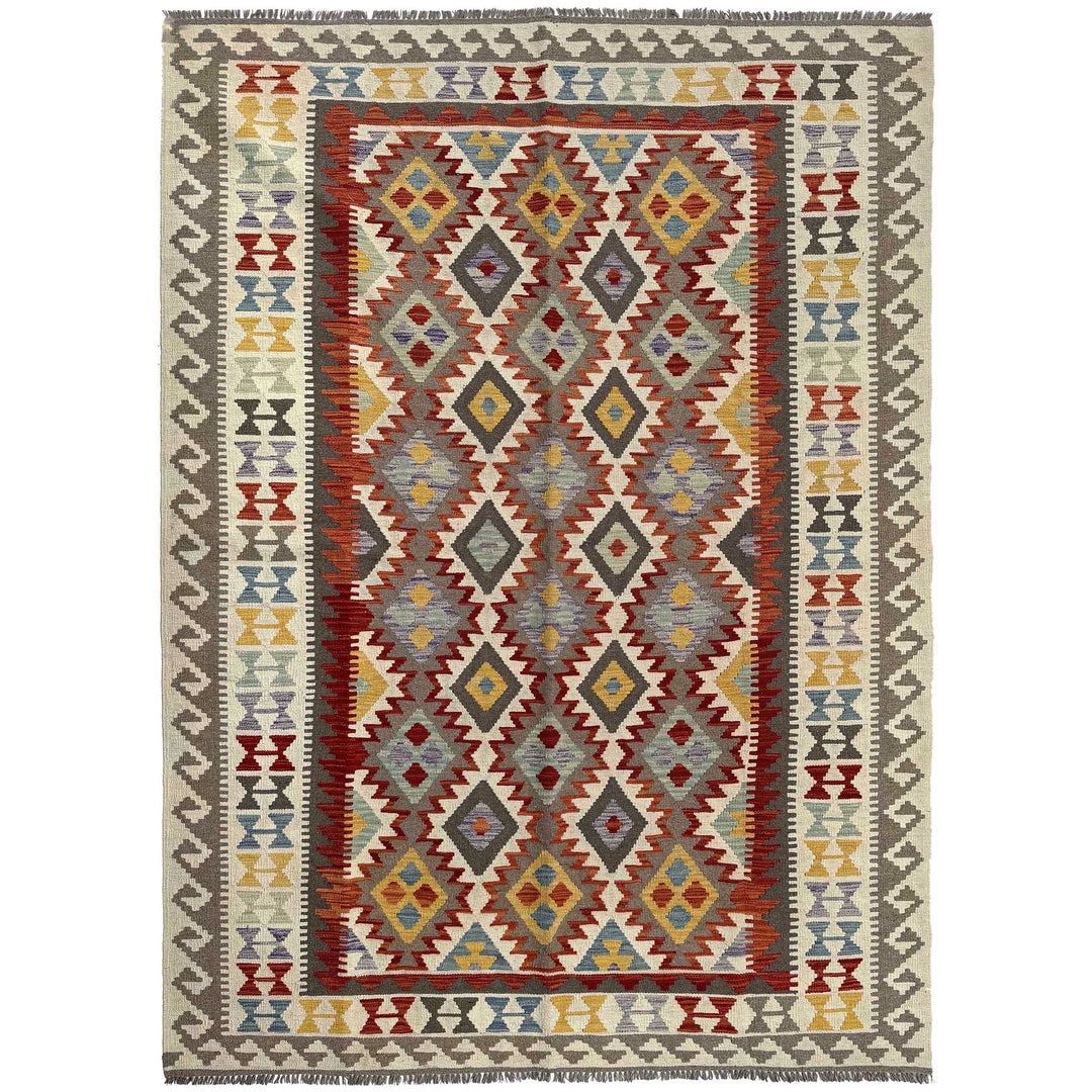 Afghan Vegetable Kilim Rug 6' 8" x 10' 1" Flat-Weave | No. AL95711