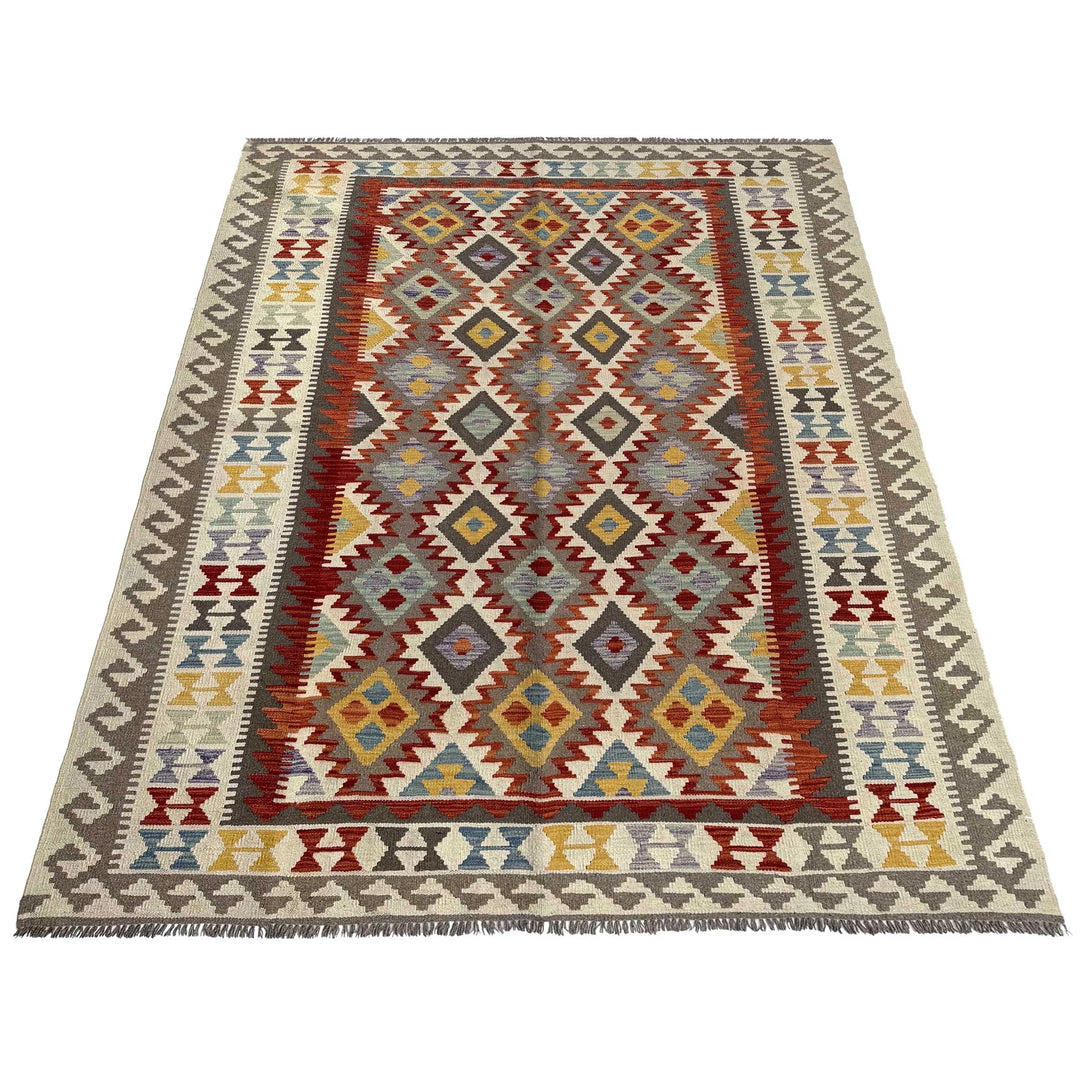 Afghan Vegetable Kilim Rug 6' 8" x 10' 1" Flat-Weave | No. AL95711