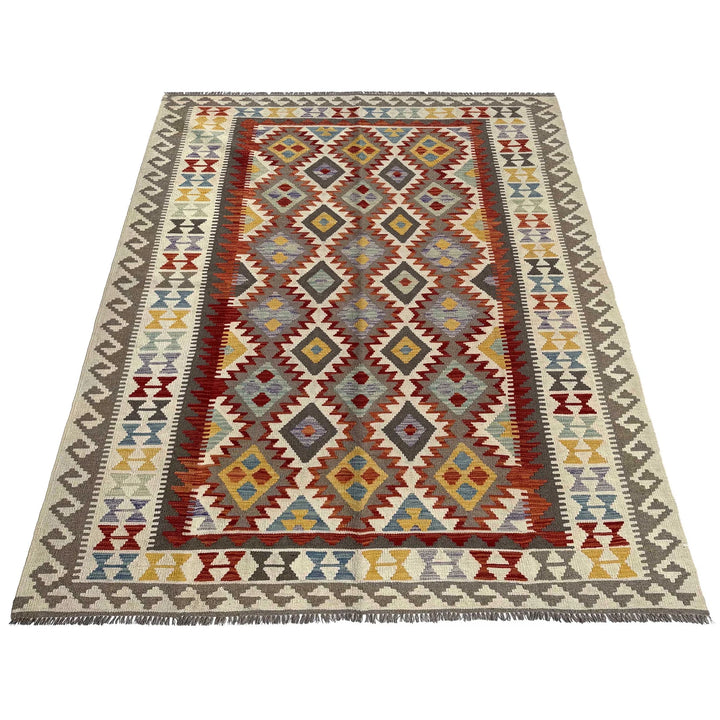 Afghan Vegetable Kilim Rug 6' 8" x 10' 1" Flat-Weave | No. AL95711