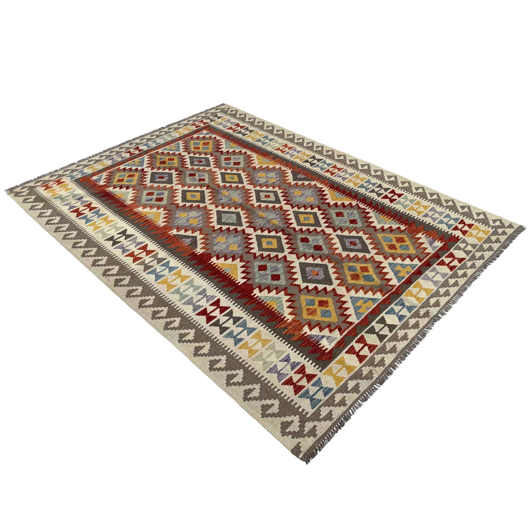 Afghan Vegetable Kilim Rug 6' 8" x 10' 1" Flat-Weave | No. AL95711
