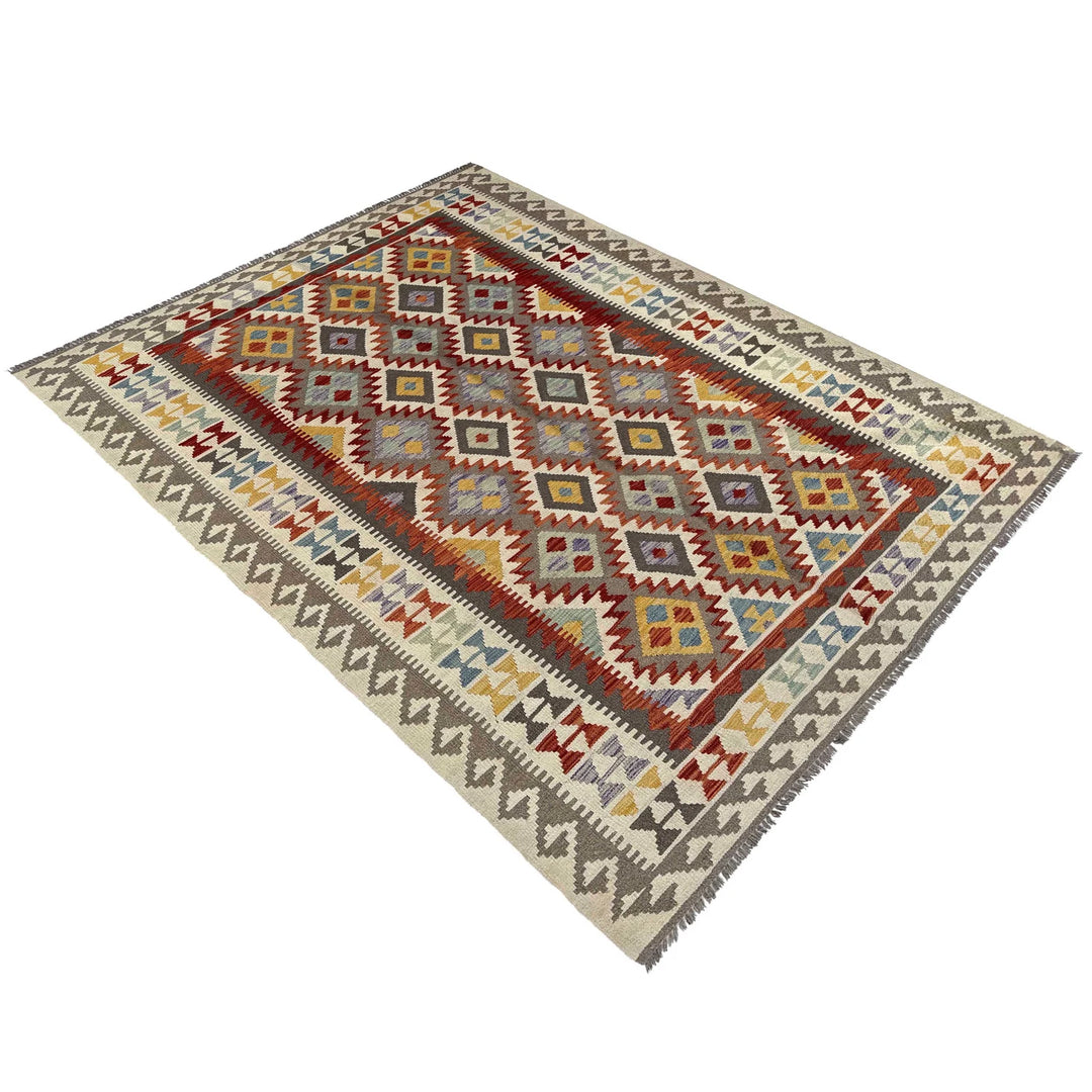 Afghan Vegetable Kilim Rug 6' 8" x 10' 1" Flat-Weave | No. AL95711