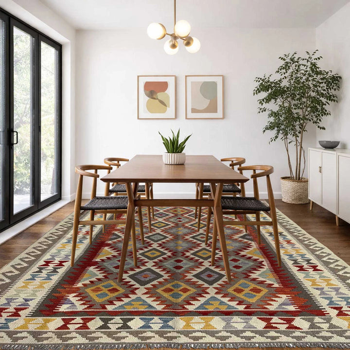 Afghan Vegetable Kilim Rug 6' 8" x 10' 1" Flat-Weave | No. AL95711