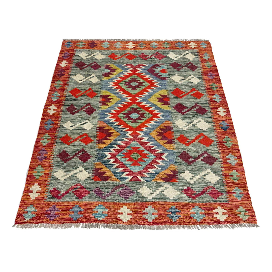 Afghan Vegetable Kilim Rug 3' 9" x 4' 11" Flat-Weave | No. AL957272