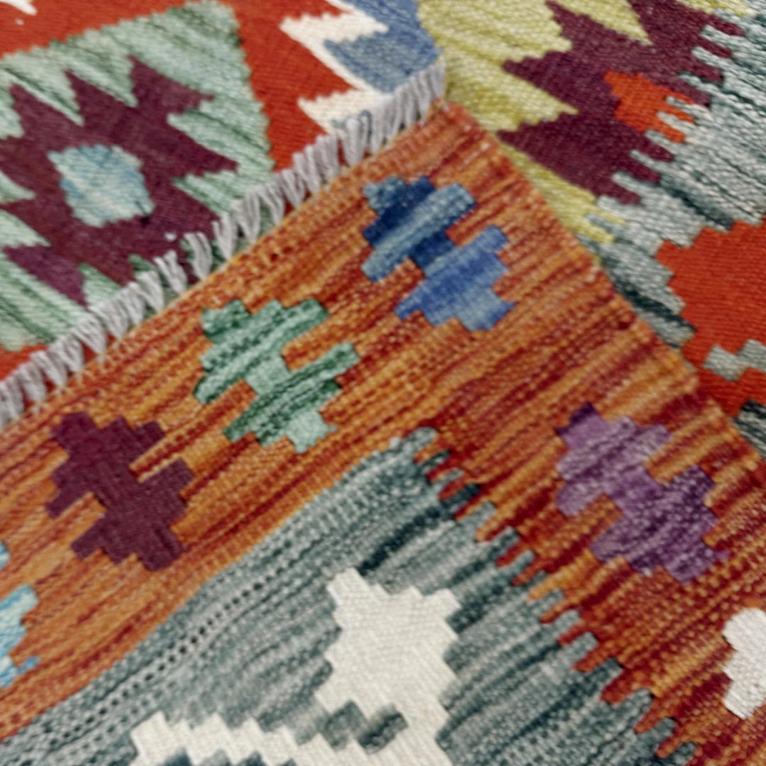 Afghan Vegetable Kilim Rug 3' 9" x 4' 11" Flat-Weave | No. AL957272