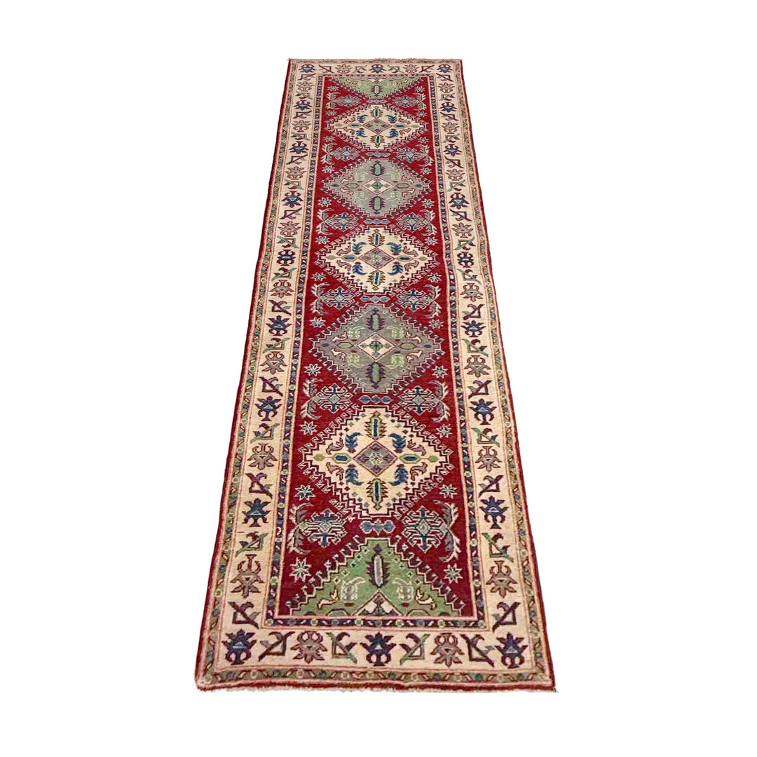 Red Afghan Kazak Rug 2' 6" x 9' 7" Hand-Knotted | No. AL95831