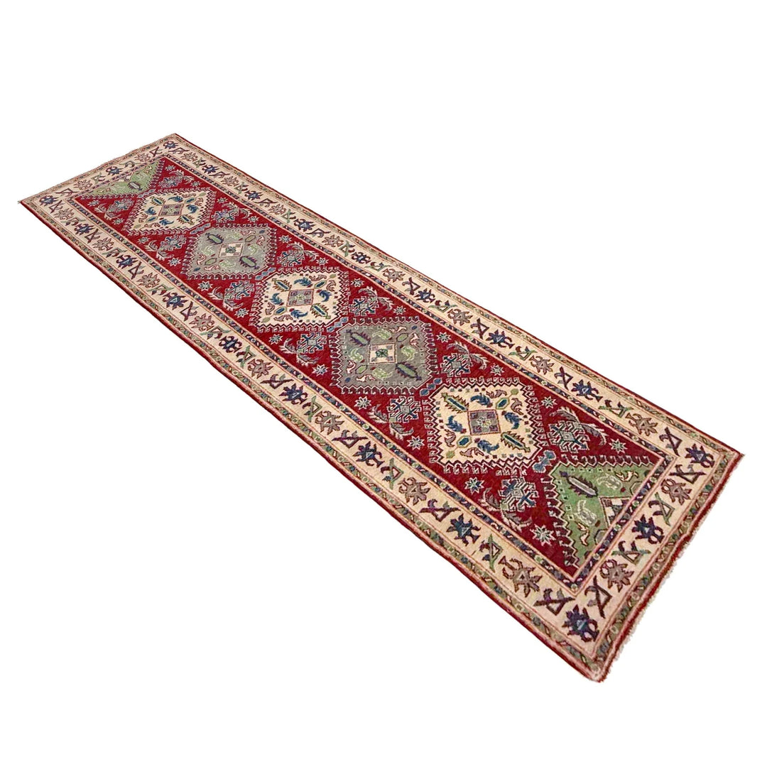 Red Afghan Kazak Rug 2' 6" x 9' 7" Hand-Knotted | No. AL95831